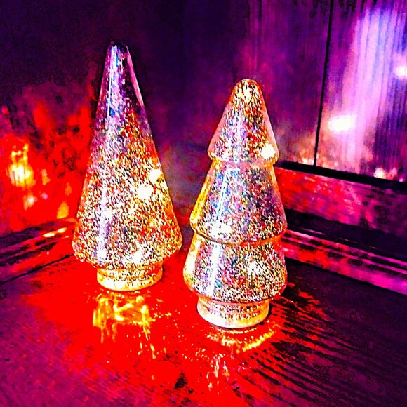 Target Christmas 2024 Glittered-Filled LED LIGHTED Glass Trees Set of 2 NEW wTAG - Picture 9 of 12